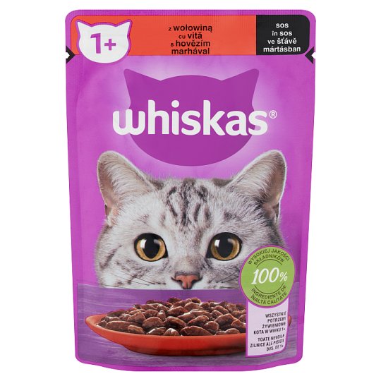 Whiskas 1 Complete Wet Food For Adult Cats With Beef In Sauce 85 G