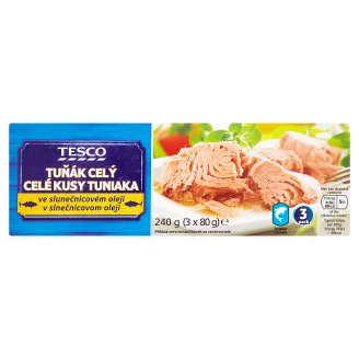 Tesco Tuňák celý ve slunečnicovém oleji 3 x 80g