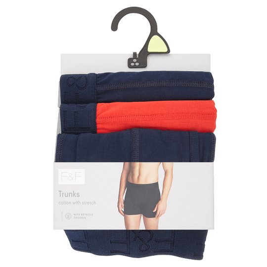 F&F Trunks 3 Pieces in a Pack, S, Red and Navy - Tesco Groceries