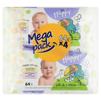 Happy Vlhčené ubrousky Hedvábí & Bavlna - mega pack á 4 x 64 ks