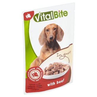 VitalBite Kompletní krmivo pro dospělé psy s hovězím v omáčce 85g