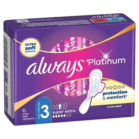 Always Platinum Night (Size 3) Sanitary Towels With Wings 6 Pads