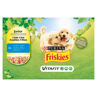 FRISKIES JUNIOR VitaFit kapsička s kuřetem a hráškem v želé 4 x 100g
