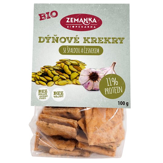 Biopekárna Zemanka Špaldové bio krekry s dýňovým semínkem a česnekem 100g