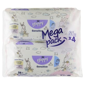 Happy Vlhčené ubrousky Sensitive Aloe vera - mega pack á 4 x 64 ks