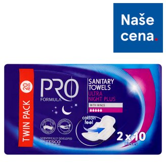 Tesco Pro Formula Night Plus dámské hygienické vložky s křidélky 2 x 10 ks