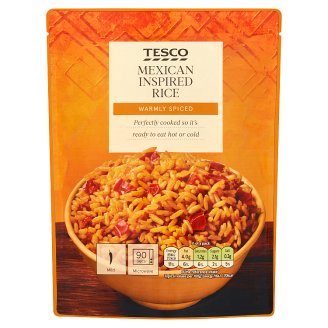 Tesco Předvařená rýže dlouhozrnná s červenou paprikou, rajčaty a chilli papričkami jalapeño 250g