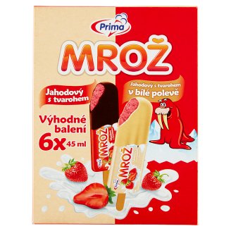 Prima Mrož Jahodový krém s tvarohem mix v křupavé polevě zmrzlina 6 x 45ml