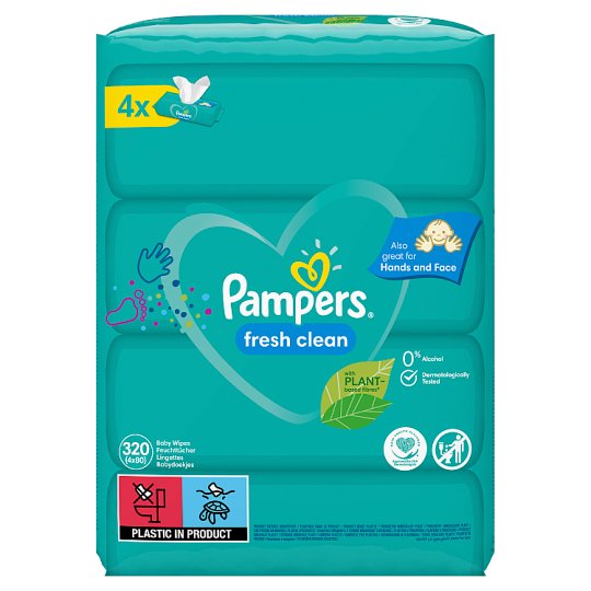 Pampers Fresh Clean Baby Wipes 4 Packs = 320 Wipes