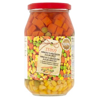 Tesco Mrkev s hráškem a kukuřicí v sladkokyselém nálevu 520g