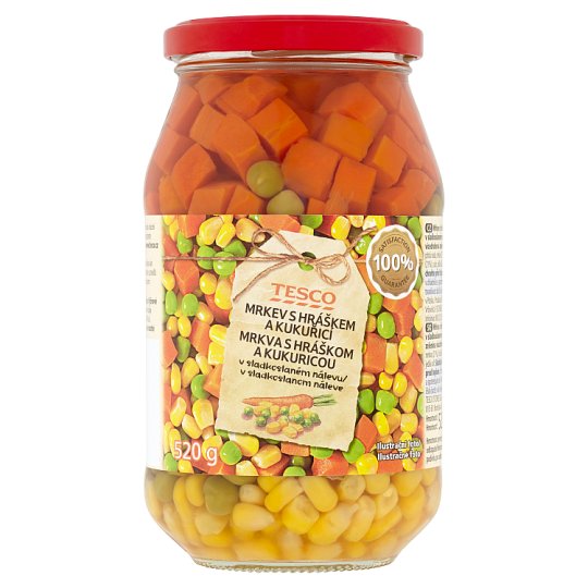 Tesco Mrkev s hráškem a kukuřicí v sladkokyselém nálevu 520g