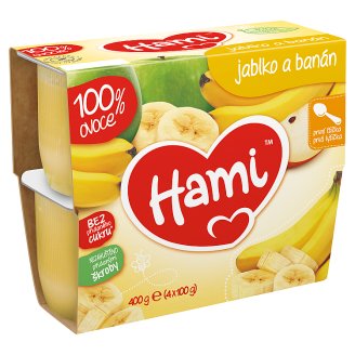 Hami ovocná přesnídávka 100% ovoce Jablko a banán první lžička 4 x 100g