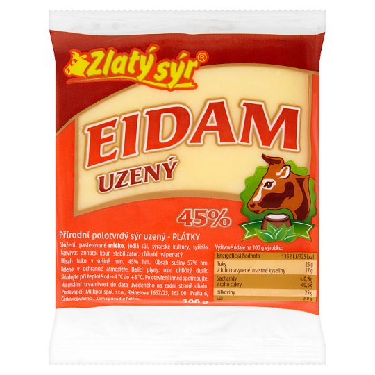 Zlatý Sýr Eidam uzený 45% plátky 100g