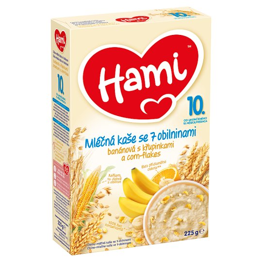 Hami mléčná kaše se 7 obilninami banánová s křupinkami a corn-flakes od uk. 10. měsíce 225g
