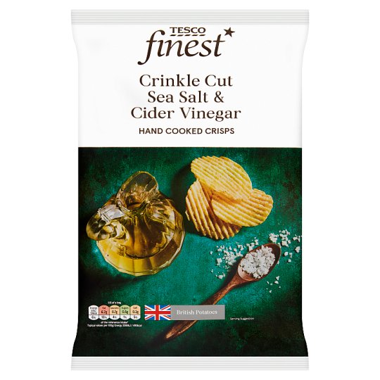 Tesco Finest Hand Cooked Crinkle Cut Sea Salt & Cider Vinegar Crisps ...