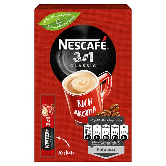 NESCAFÉ 3in1 Classic, instantní káva, 10 sáčků x 16,5g (165g)