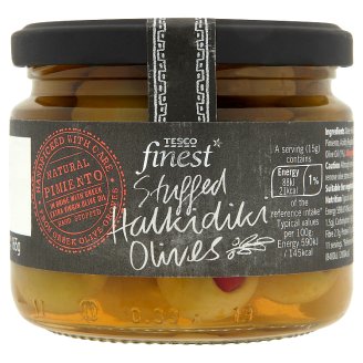 Tesco Finest Olivy plněné chilli papričkami ve slaném nálevu 285g