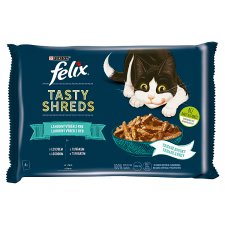 FELIX® Tasty Shreds lahodný výběr z ryb ve šťávě, 4 x 80g