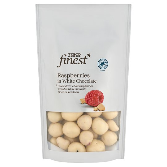 Tesco Finest Freeze Dried Raspberries in White Chocolate 100g Tesco