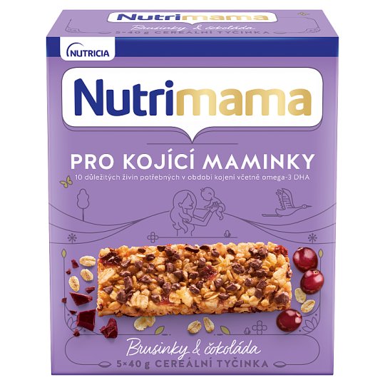 Nutrimama Profutura Cereální tyčinky Brusinky & Čokoláda pro kojící matky 5 x 40g