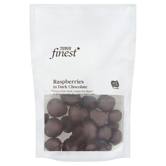 Tesco Finest Freeze Dried Raspberries in Dark Chocolate 100g