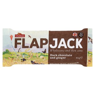 Wholebake Britský flapjack z ovesných vloček se zázvorem a polevou z hořké čokolády 80g