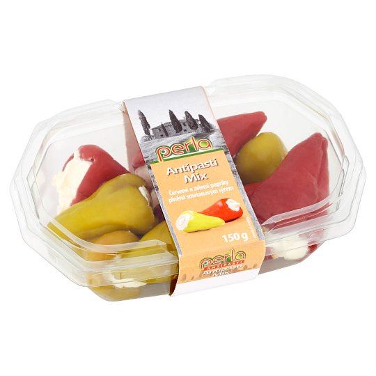 Perla Antipasti mix červené a zelené papriky plněné smetanovým sýrem 150g