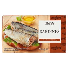 Tesco Konzervované sardinky bez hlavy s kůží v oleji 125g