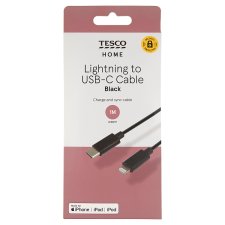 Tesco Home Lightning to USB-C Cable Black 1 m