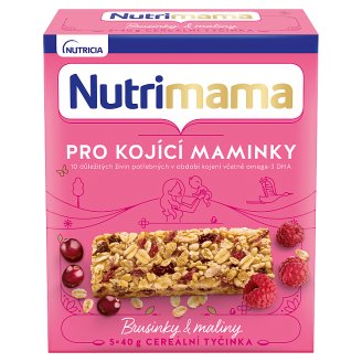 Nutrimama Profutura Cereální tyčinky Brusinky & Maliny pro kojící matky 5 x 40g