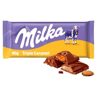 Milka Triple à la caramel mléčná čokoláda s karamelovými kousky a karamelovou náplní 90g