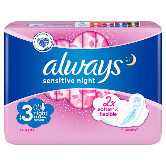 Always Sensitive Night Ultra (Size 3) Sanitary Towels Wings 7 Pads
