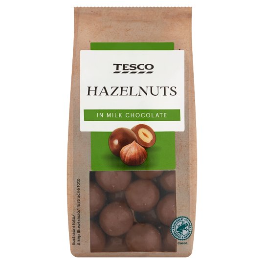 Tesco Lískové ořechy jádra pražená v mléčné čokoládě 150g