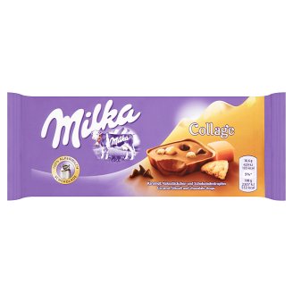Milka Collage s kakaovou náplní, mléčnou čokoládou a kousky karamelu 93g