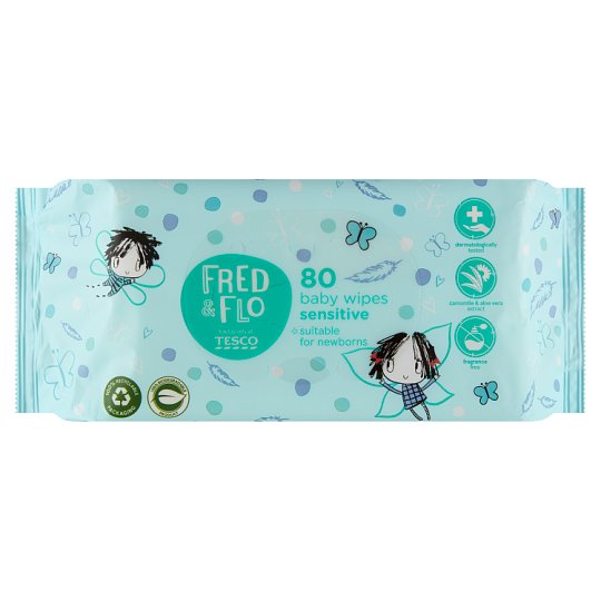image 1 of Tesco Fred & Flo Sensitive Baby Wipes 80 pcs