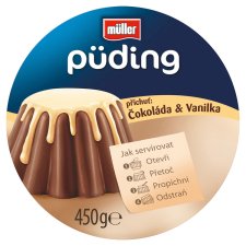 Müller Pudink s čokoládovou příchutí a s vanilkovou příchutí 450g