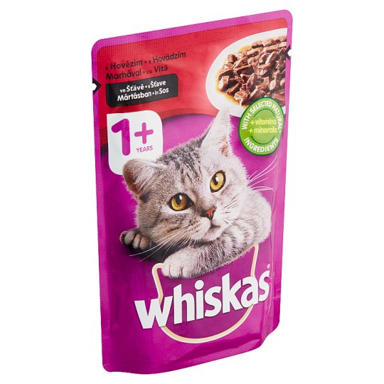 Whiskas Kompletní krmivo pro dospělé kočky s hovězím masem ve šťávě 100g