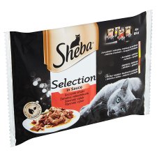 Sheba Selection in Sauce with Chicken & Beef, Chicken, Lamb, Duck & Turkey 4 x 85g (340g)
