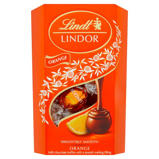 Lindt Lindor Mléčná čokoláda s krémovou tekutou náplní s příchutí pomeranče 200g