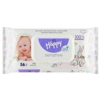 Happy Čisticí vlhčené ubrousky sensitive aloe vera 56 ks