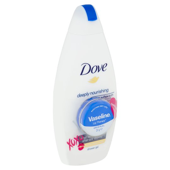 Dove Deeply Nourishing vyživující sprchový gel 500ml + Dárek Vaseline Lip Therapy balzám na rty 20g