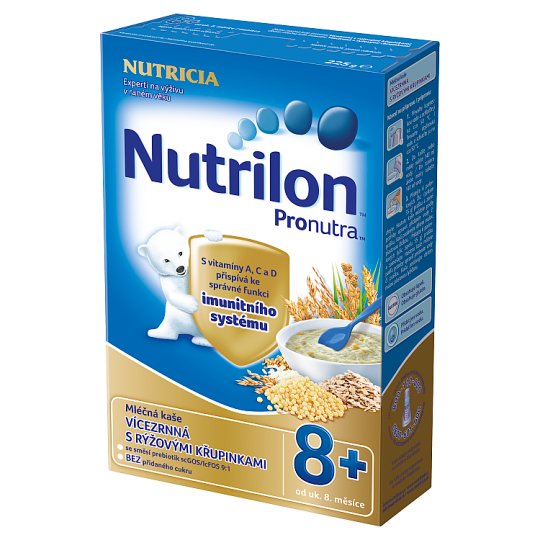 Nutrilon Pronutra dětská mléčná kaše vícezrnná s rýžovými křupinkami od uk. 8. měsíce 225g
