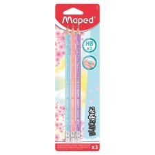 Maped Black' Peps Pastel Graphite Pencil with Eraser Tip HB2 3 pcs