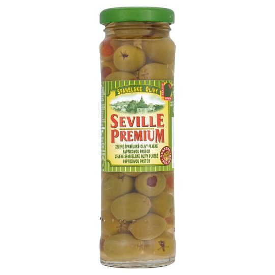 Seville Premium Zelené španělské olivy plněné paprikovou pastou 142g