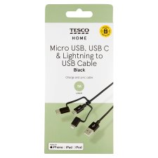 Tesco Home Micro USB, USB C & Lightning to USB Cable 1 m