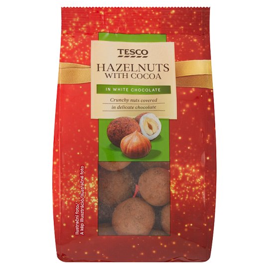 Tesco Lískové ořechy jádra v bílé čokoládě s kakaem 150g