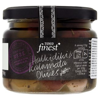 Tesco Finest Halkidiki & kalamata vypeckované olivy 285g