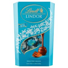 Lindt Lindor Mléčná čokoláda s krystaly soli a jemnou karamelovou náplní 337g