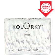 Kolorky Day Hearts dětské jednorázové ekoplenky S 3-6 kg 25 ks