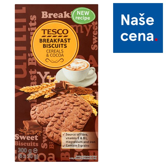 Tesco Cereální sušenky s kousky mléčné čokolády a kakaem 6 x 50g